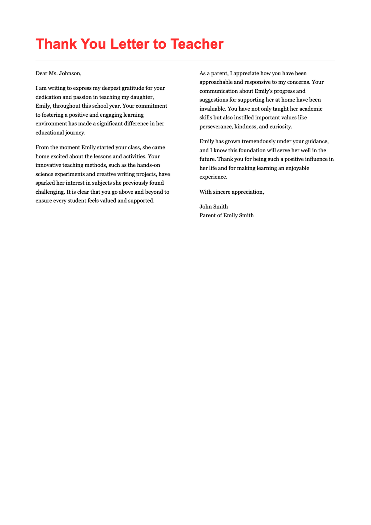 Heartfelt parent thank you letter to teacher with red header and footer_variant_2